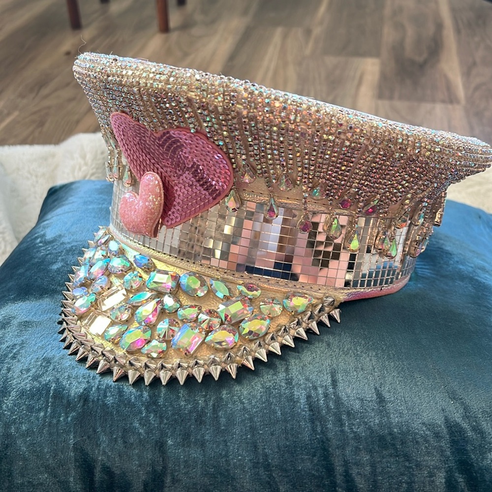 Pink rhinestone disco ball party hat